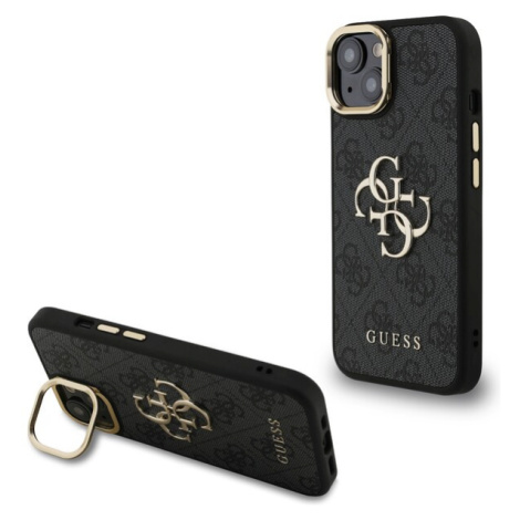 Guess PU 4G Metal Logo Stand Camera Frame kryt iPhone 14 černý
