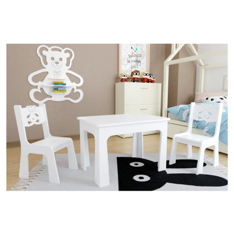 ID Dětský stůl a dvě židličky - bílý medvídek