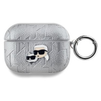 Karl Lagerfeld PU Embossed Karl and Choupette Heads Pouzdro pro AirPods Pro Silver