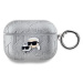 Karl Lagerfeld PU Embossed Karl and Choupette Heads Pouzdro pro AirPods Pro Silver