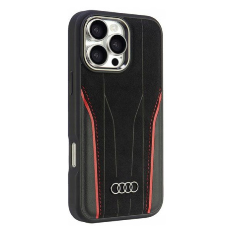 Pouzdro Audi pro iPhone 16 Pro Max 6.9 černo-červené Genuine Leather MagSafe