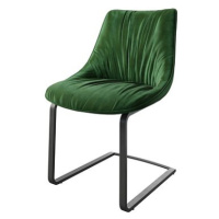 DELIFE Jídelní židle Elda-Flex samet zelený konzolová podnož plochá černá