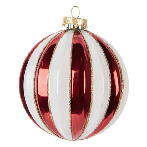 Červeno-bílá skleněná vánoční ozdoba Pleunie – 10x11 cm Clayre & Eef