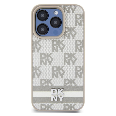 Zadní kryt DKNY PU Leather Checkered Pattern and Stripe pro Apple iPhone 15 Pro Max, béžová