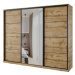 Šatní skříň NEJBY BARNABA 250 cm s posuvnými dveřmi, zrcadlem,4 šuplíky a 2 šatními tyčemi,dub w