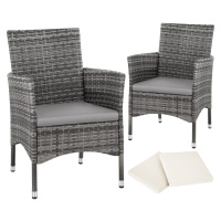 tectake 404549 2 zahradní židle ratanové vč. 4 povlaků - šedá/světle šedá - šedá/světle šedá