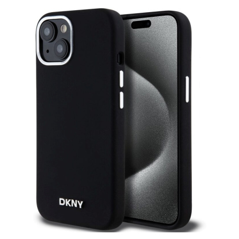 Pouzdro DKNY Liquid Silicone Silver Metal Logo Magsafe zadní kryt Apple iPhone 15 Black