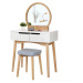 Dřevěný toaletní stolek se zrcadlem, stoličkou a dvěma zásuvkami Songmics