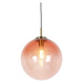 Art deco závěsná lampa mosaz s růžovým sklem 33 cm - Pallon