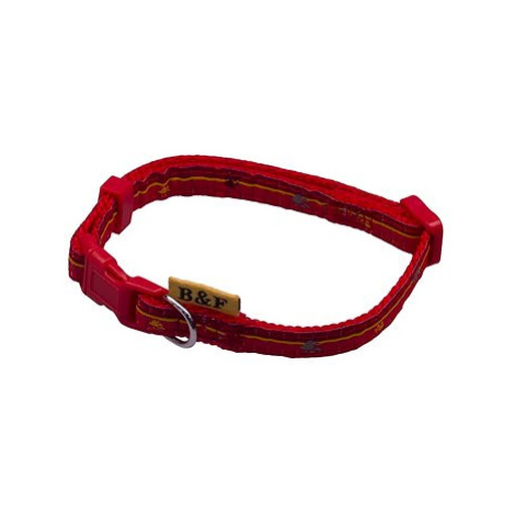 Bafpet Popruhový obojek "Tlapky - proužek" - Červený, 10mm × 20-35cm, 18105TP