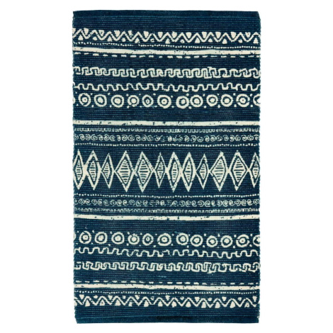 Modro-bílý bavlněný koberec Webtappeti Ethnic, 55 x 180 cm