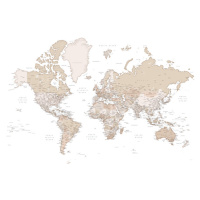 Mapa Beige detailed wold map, Louie, Blursbyai, 40 × 26.7 cm