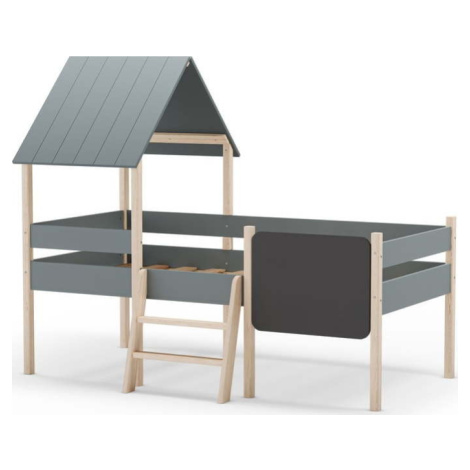 Domečková/vyvýšená dětská postel šedozelená z borovicového dřeva s roštem 90x190 cm Mint – Marck Marckeric