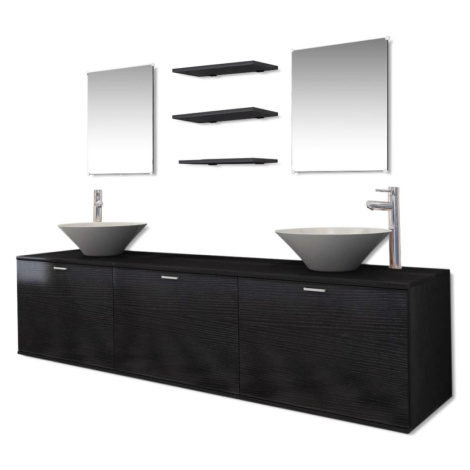 vidaXL 10dílný set koupelnového nábytku s umyvadlem a baterií černý