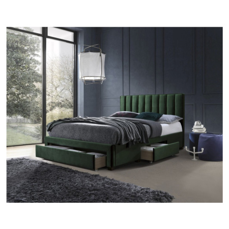 Dvoulůžková postel GRACE –⁠ 160x200, dřevo/látka, tmavě zelená