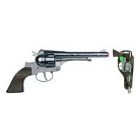 Revolver kovbojský stříbrný, kovový - 12 ran