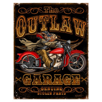 Plechová cedule Outlaw Garage Bikes, (31.5 x 40 cm)