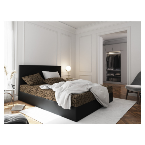 Čalouněná postel CESMIN 180x200 cm, hnědá se vzorem/černá