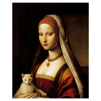 Obrazy na stěnu - Dáma s kotětem Rozměr: 40x50 cm, Rámování: bez rámu a bez vypnutí plátna