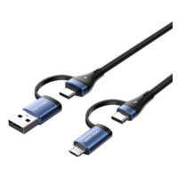 Vention 4-in-1 Cotton Braided USB 2.0 Type-A Male + USB-C Male to USB-C Male + Micro Type-B Male