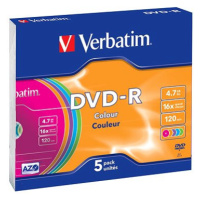 VERBATIM DVD-R AZO 4,7GB, 16x, colour, slim case 5 ks