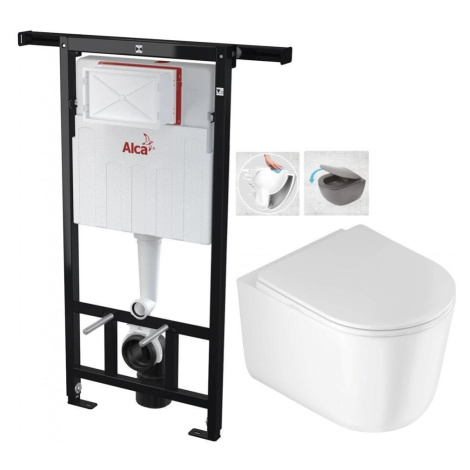 Předstěnový instalační systém bez tlačítka + WC DEANTE Jasmin se sedátkem RIMLESS /VÍROVÉ SPLACH Alcaplast