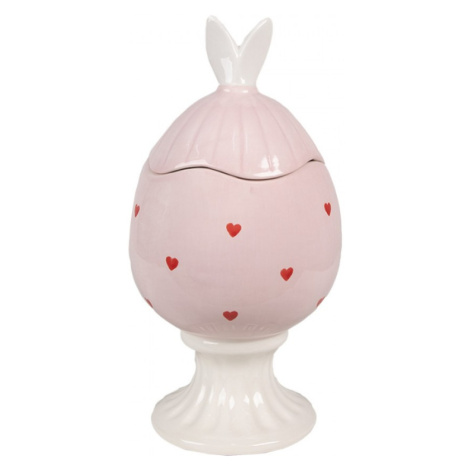 Růžová keramická nádoba s víčkem ve tvaru velikonočního vajíčka – 13x25 cm Clayre & Eef