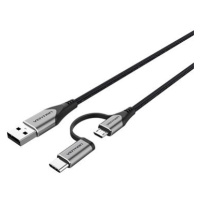 Vention USB 2.0 to 2-in-1 Micro USB & USB-C Cable 1m Gray Aluminum Alloy Type