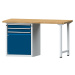ANKE Dílenský stůl s rámovou konstrukcí, 2 zásuvky, 1 dveře, deska z bukového masivu