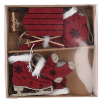 H&L Sada vánočních dekorací 10ks, červená, textil, dřevo