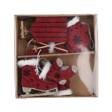 H&L Sada vánočních dekorací 10ks, červená, textil, dřevo