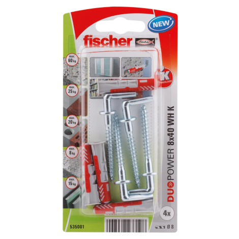 Fischer Hmoždinka DuoPower 8 x 40 WH K NV se skobou, 4 ks