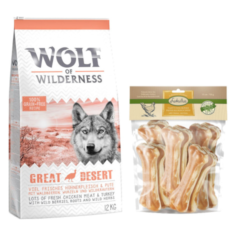 Wolf of Wilderness granule, 12 kg + Lukullus žvýkací kost 750 g zdarma - Adult "Great Desert" - 