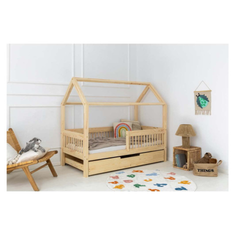 Domečková dětská postel z borovicového dřeva s úložným prostorem a výsuvným lůžkem v přírodní ba Adeko