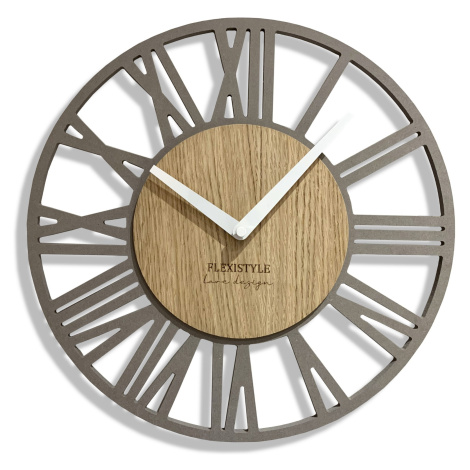 Jednoduché šedé nástěnné hodiny v dřevěném designu