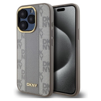 DKNY PU Leather Checkered Pattern Magsafe kryt iPhone 15 Pro béžový