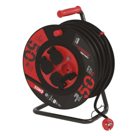 Venkovní prodlužovací kabel na bubnu 50 m / 4 zás. / černý / guma-neopren / 230V / 2,5 mm2 EMOS