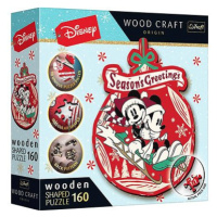 Trefl Wood Craft Origin puzzle Vánoční dobrodružství Mickeyho a Minnie 160 dílků