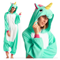 Mentolový overal kigurumi s motivem jednorožce