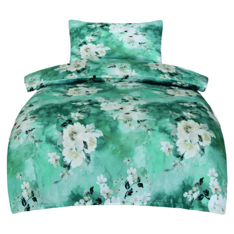 Zelené povlečení na jednolůžko z bavlněného saténu 140x200 cm Fiona – My House