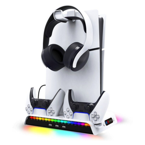 iPega P5S006 Multifunkční Nabíjecí RGB Stojan s Chlazením PS5 Slim White