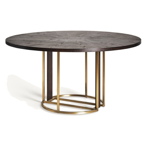 Estila Luxusní kulatý jídelní stůl Midas s nohou ve zlaté barvě s vertikálním zdobením a hnědou 