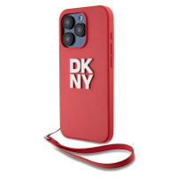 DKNY PU Leather Stack Logo Wrist Strap kryt iPhone 14 Pro Max růžový