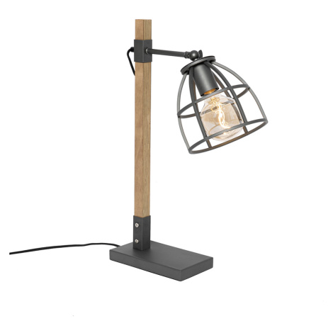 Industriální stolní lampa tmavě šedá se dřevem - Arthur QAZQA