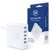 3mk Hyper Charger 140W síťová nabíječka, GaN 3x USB-C (PD) / 2x USB bílá