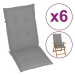 Podušky na zahradní židle 6 ks šedé 120 x 50 x 4 cm