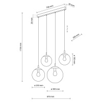 TK Lighting Závěsné svítidlo Esme, sklo, grafitově průhledné, 4 světla, lineární