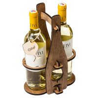 Dřevěný dárkový nosič na 2 vína s visačkou DĚKUJI, Hnědá