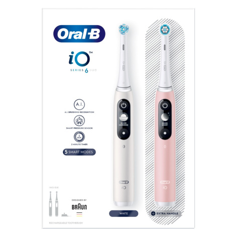 Oral-B iO Series 6 Duo elektrický zubní kartáček 2 ks White/Rose