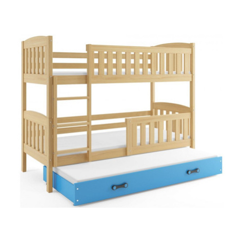 Dětská patrová postel KUBUS s výsuvnou postelí 90x200 cm - borovice Modrá BMS